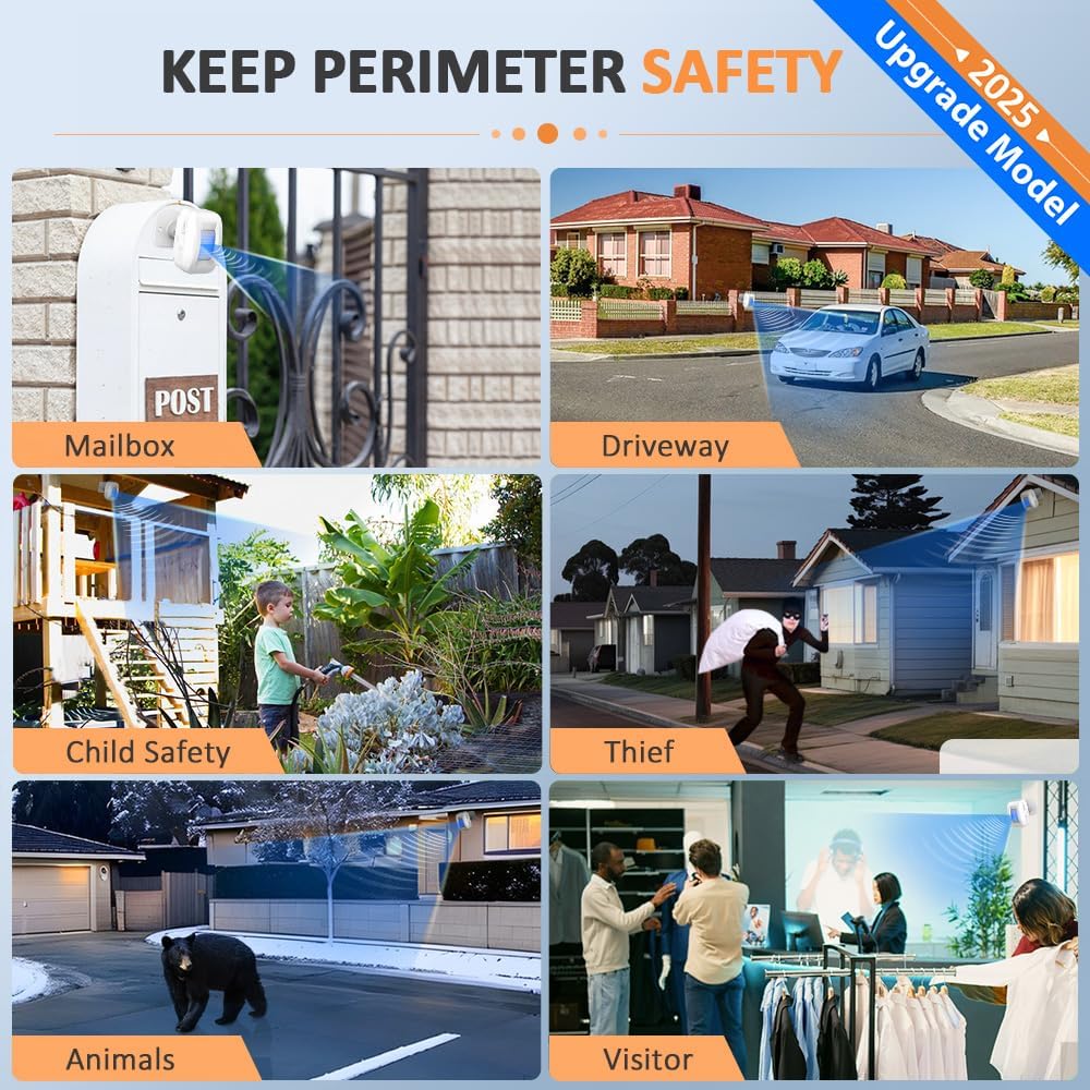 Driveway Alarm Motion Sensor - Driveway Alarms Wireless Outside Weatherproof Motion Detector Presence Outdoor Detector Door Home Security System Gate Mailbox Alert 1 Receiver and 2 Sensors