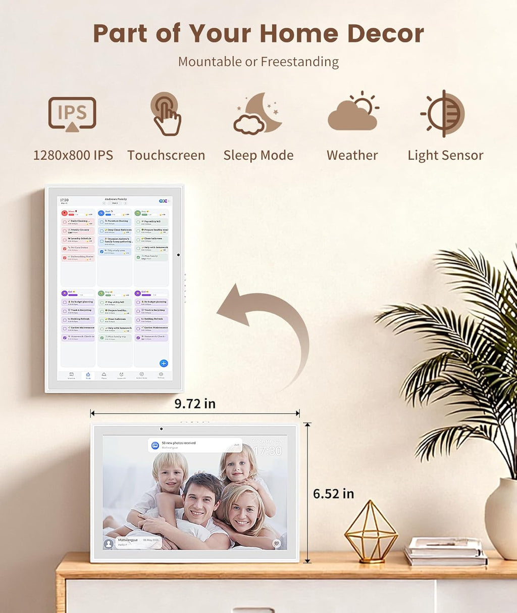 Ringco 10.1" Digital Calendar & Smart Touchscreen Planner, Electronic Calender with Chore Chart for Family Schedules & Meal Planning, Wall Mountable Digital Photo Frame, Christmas Gift Giving (White)