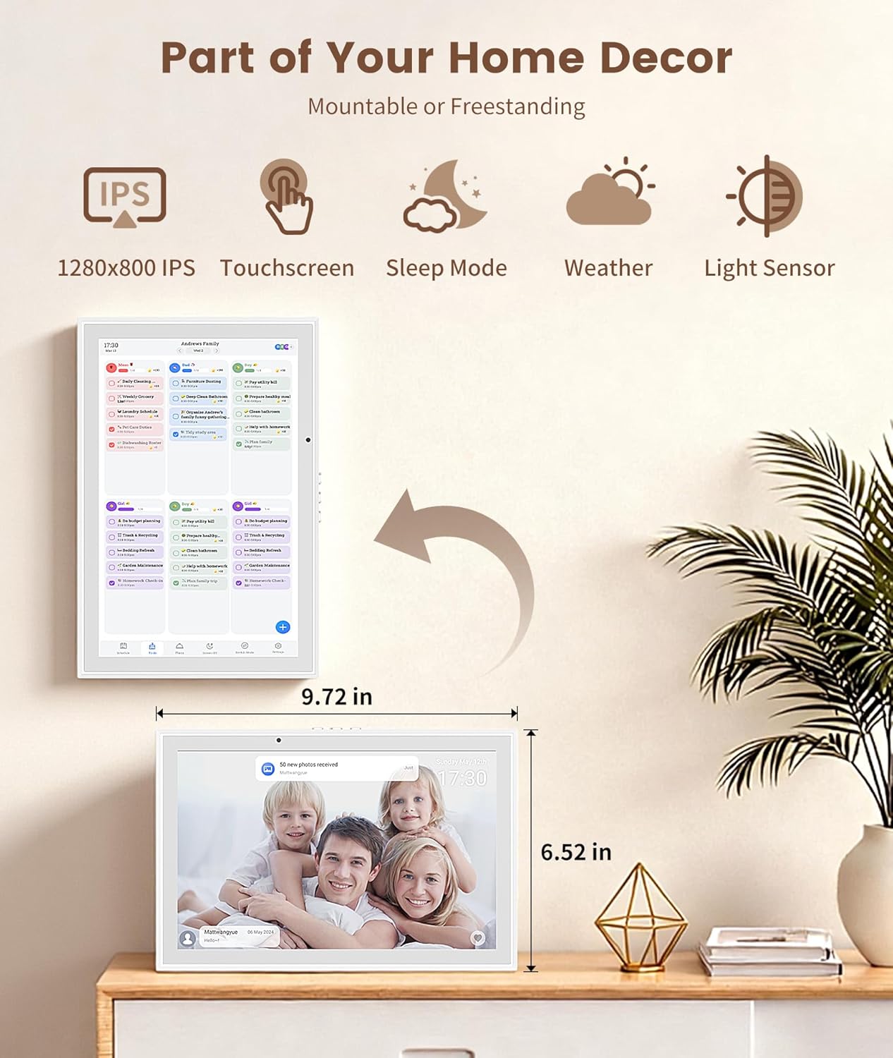Ringco 10.1" Digital Calendar & Smart Touchscreen Planner, Electronic Calender with Chore Chart for Family Schedules & Meal Planning, Wall Mountable Digital Photo Frame, Christmas Gift Giving (White)