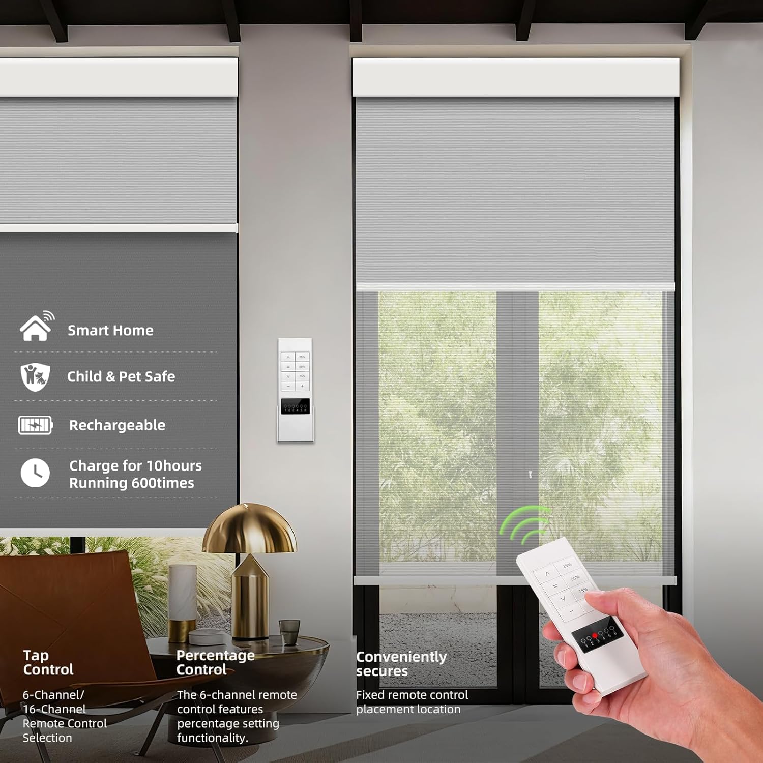 ZSTARR Motorized Day and Night Dual Smart Blind for Window with Valance Rechargeable Motor,Blackout Roller Shade Custom Size,with Valance Suitable for Home,Office (Full Blackout Dark Grey)