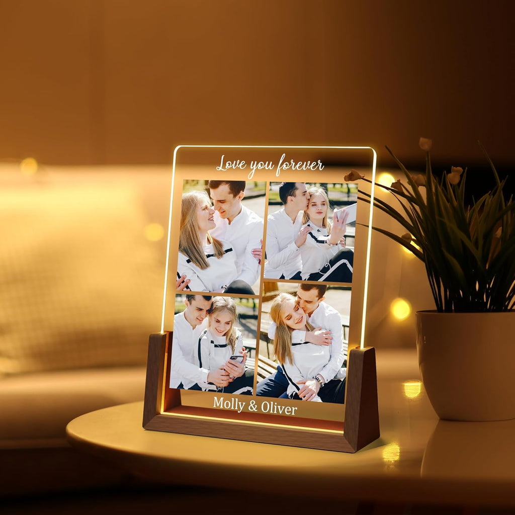 Customized Couple Christmas Gifts For Boyfriend Girlfriend Him Her, Custom Light Up Picture Frame Acrylic Plaque With Photo Name, Personalized Anniversary Birthday Gifts For Husband Wife