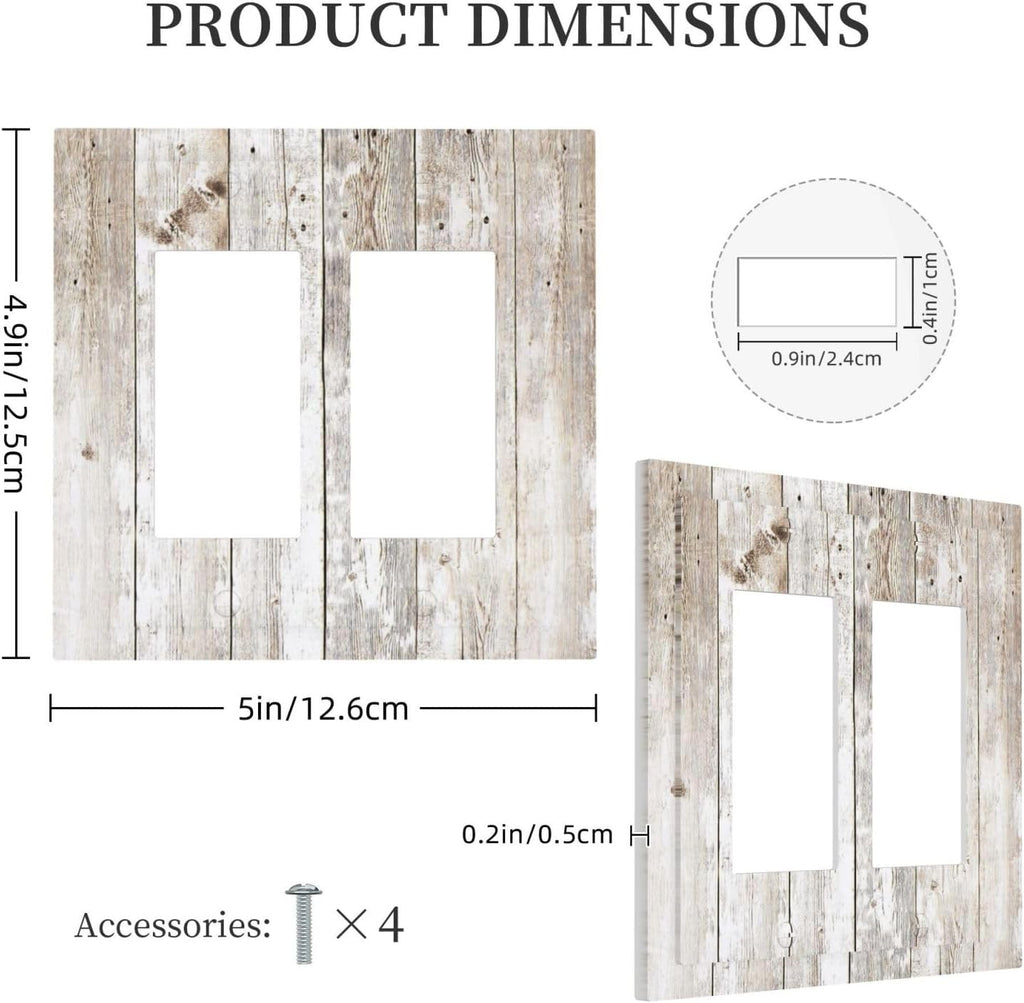 Vintage Light Wood Retro Rustic White Gray Oak Print Decorative Outlet Covers 2 Gang Double GFCI Rocker Electrical Wall Panels Light Switch Cover Plate for Farmhouse Home Decor