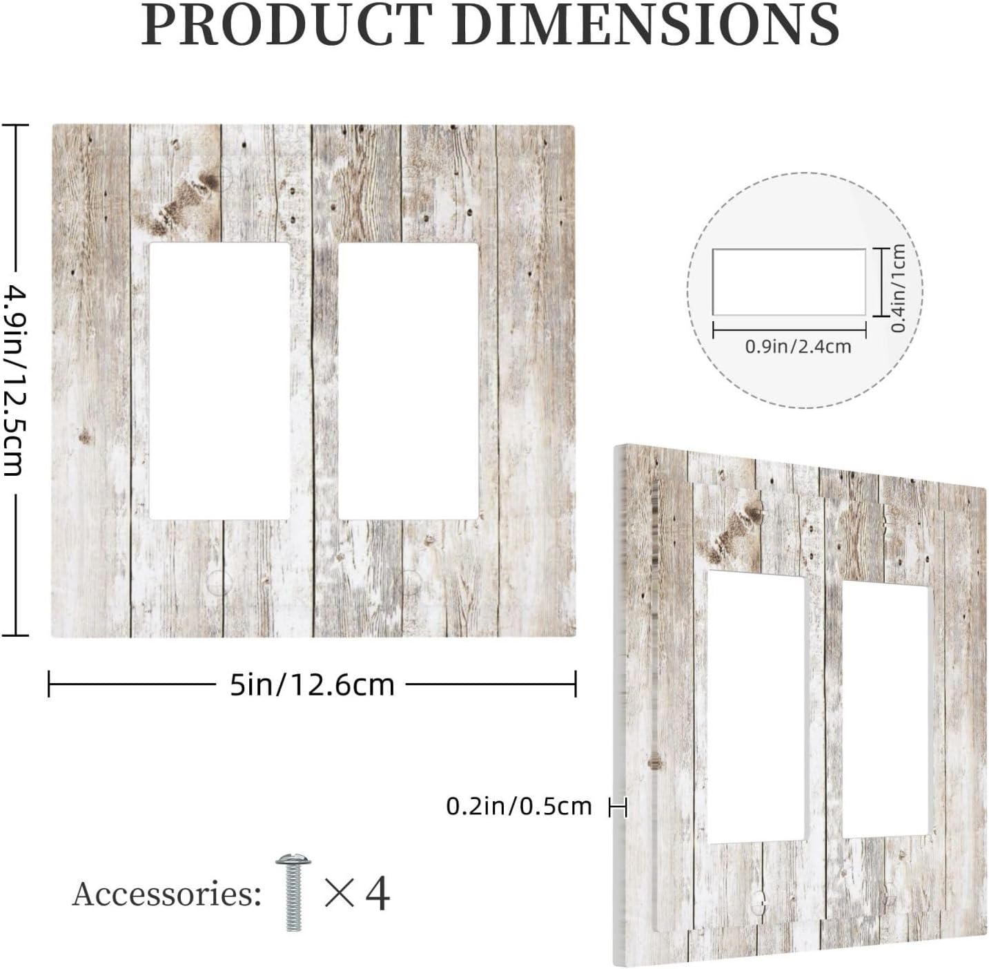 Vintage Light Wood Retro Rustic White Gray Oak Print Decorative Outlet Covers 2 Gang Double GFCI Rocker Electrical Wall Panels Light Switch Cover Plate for Farmhouse Home Decor