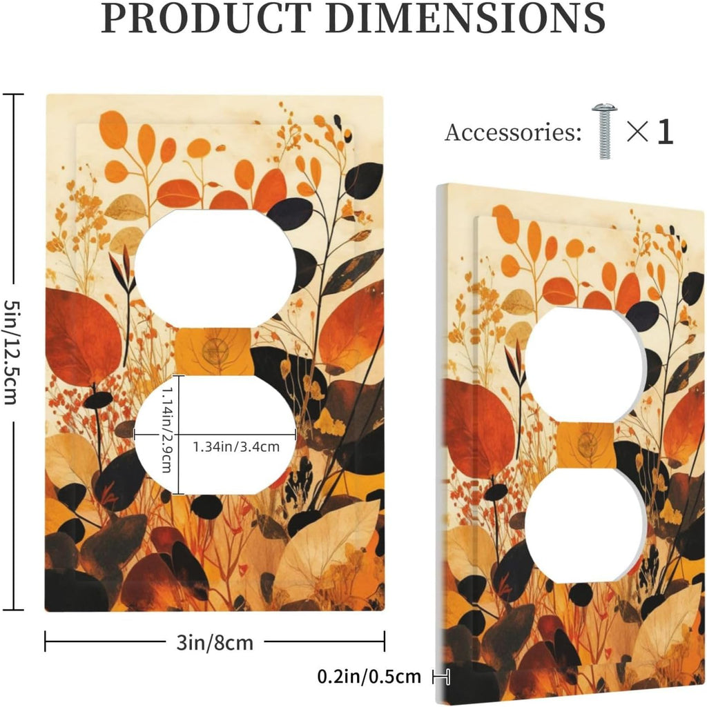 Outlet Covers Boho Warm Colorful Plant Leaves 1 Gang Duplex Electrical Receptacle Faceplate Light Switch Cover Wall Plate Decorative Switch Plates for Bedroom living Room Decor