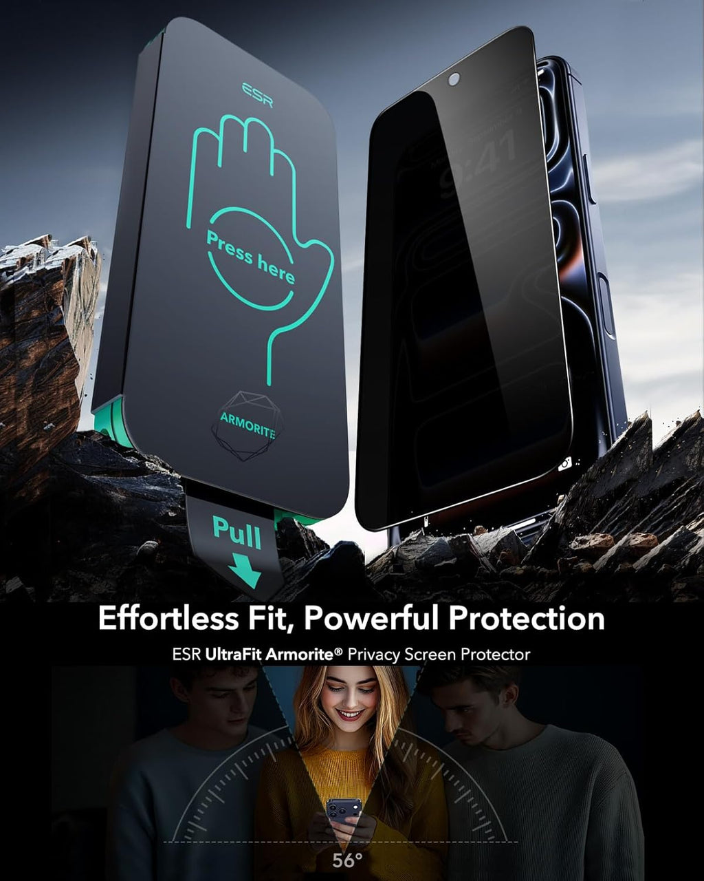 ESR 3 Pack 9H+ Glass for iPhone 17 Pro Privacy Screen Protector, [Military Grade Shatterproof & Highly Durable] Armorite Anti-spy Tempered Glass with UltraFit Tray
