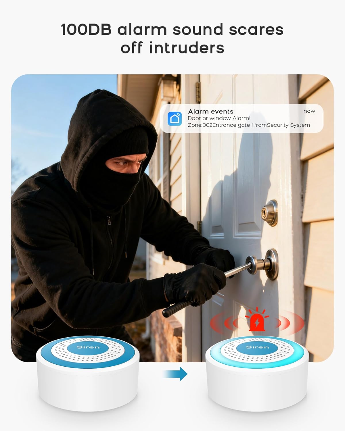 WiFi Door Alarm System, Wireless Alarm System 5 Piece Kit with Phone APP Alert Alarm Siren Door Window Sensor Motion Sensor Compatible with Alexa No Contract Ideal for Home