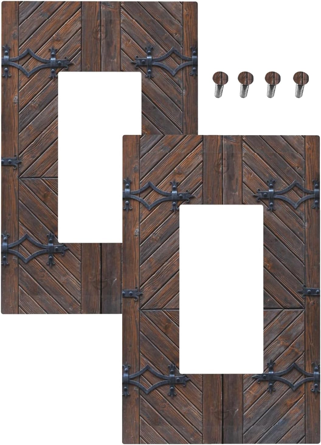 Decorative Outlet Covers Vintage Brown Wood Barn Door 1 Gang Rocker Light Switch Cover Plate Single Decora Light Switch Covers Wall Plate Faceplate for Home Decor （2 Pack）