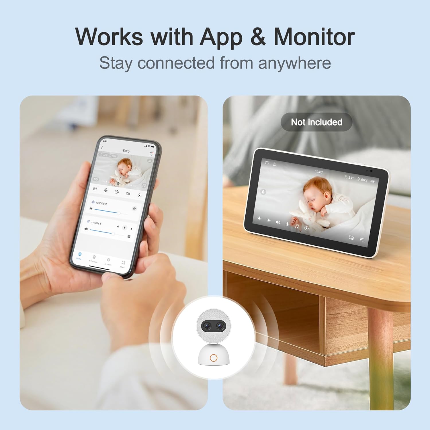 Simsky Split Screen Video Baby Monitor with Cameras, Dual 4MP Cameras with 6X Zoom, 7" UHD Touch Screen Portable Audio Baby Monitor 32GB Local Storage