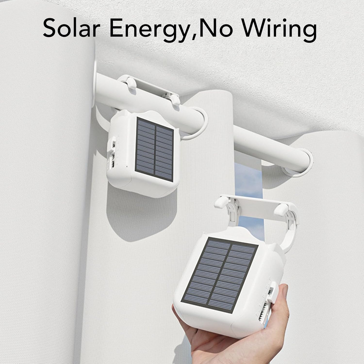 Solar Powered Smart Curtain Motor, APP Remote Control Automatic Curtain Opener Compatible with Roman Rod U Shape I Beam Tracks, with Voice Control for Home