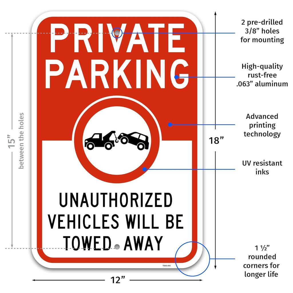 Brimar 12"x18" Private Parking Sign - Rust Free Aluminum, Weatherproof, Clear Designation for Private Parking Areas, Essential for Property Owners.