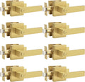 Probrico Heavy Duty Flat Gold Door Handles Square Privacy Interior Door Levers Bedroom and Bathroom Door Handles Keyless Bed/Bath Lockset (8 Pack)