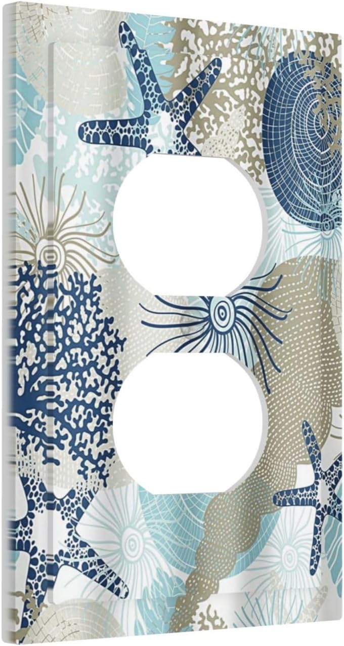 Decorative Outlet Covers Blue Starfish Brown Coral Ocean 1 Gang Duplex Light Switch Cover Plate Unique Wall Plates for Electrical Outlets Switch Plate Covers for Girlroom Home Decor