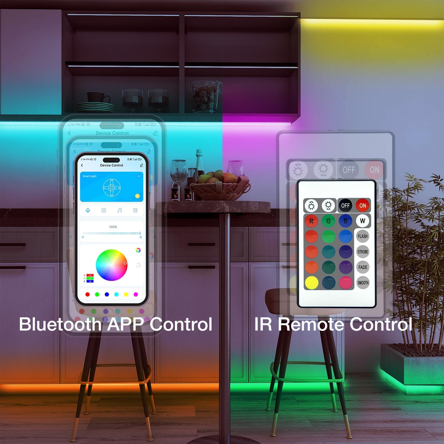 DAYBETTER 150ft Led Light Strips (2 Rolls of 75ft) with 24V Power Supply，Music Sync RGB Color Changing Lights for Bedroom, Desk, Home Kitchen Party Decoration with App & Remote Control