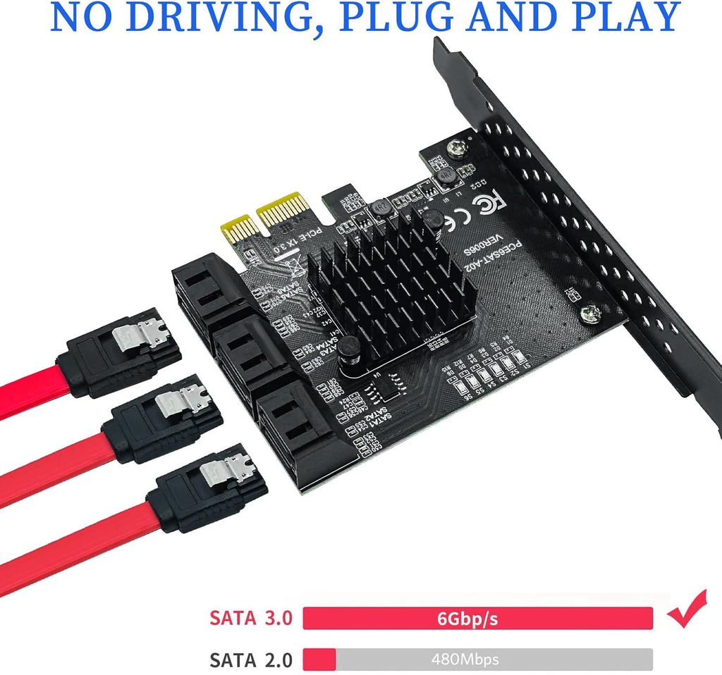 PCI-E 1X to SATA 3.0 Controller Card, 6-Port SATA III 6Gbps Expansion Card Supports PCI-Express (1x/4x/8x/16x) Slots Compatible with SSDs and HDDs, for Windows/XP/MAC/Linux Systems