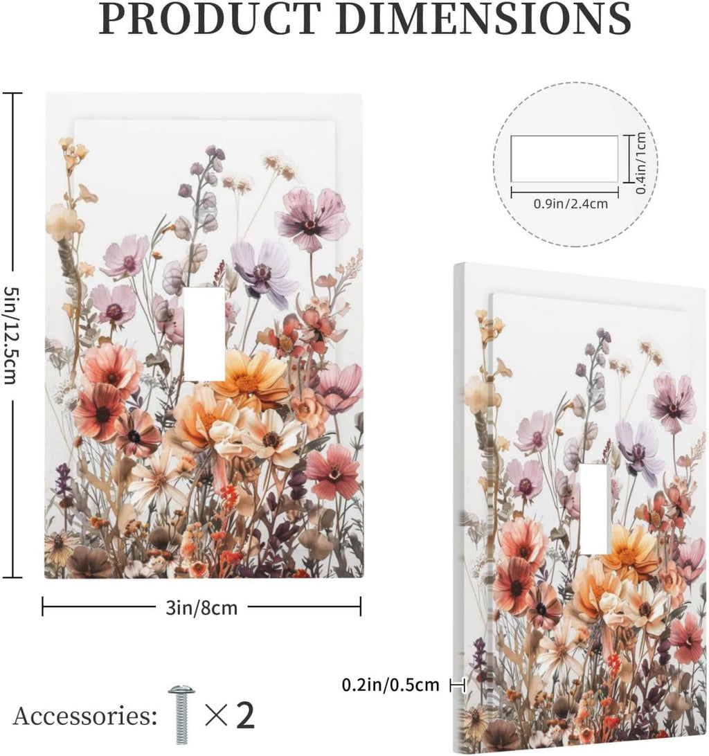 Boho Nursery Wildflower Flora Vintage Flower Decorative Light Switch Cover 1 Gang Single Toggle Device Electrical Faceplate Switchplates Decorator Outlet Wall Plate for Bedroom Living Room Decor