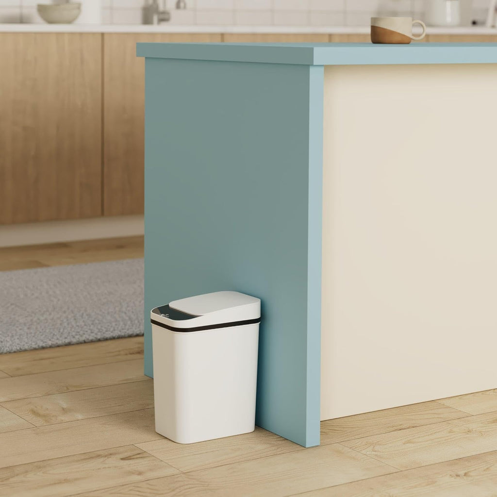 Bathroom Trash Cans with Lid 2 Pack 2.2 Gallon Touchless Automatic Motion Sensor Small Slim Garbage Can, Smart Electric Narrow Garbage Bin for Bedroom Office Kitchen (White)