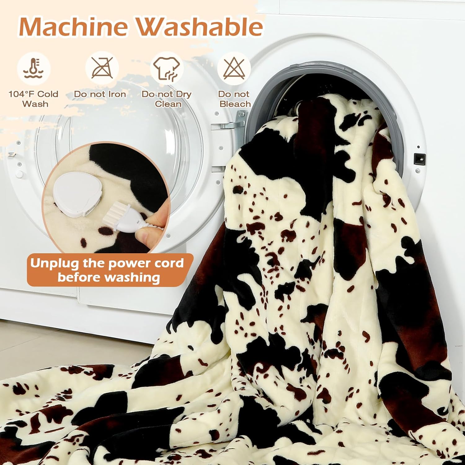 Heated Throw Blanket, 50"x60" Cow Print Electric Throw Heating Blanket, Cozy Soft Flannel Sherpa Heating Blankets with 9 Heat Levels & 2/4/8/12H Auto-Off