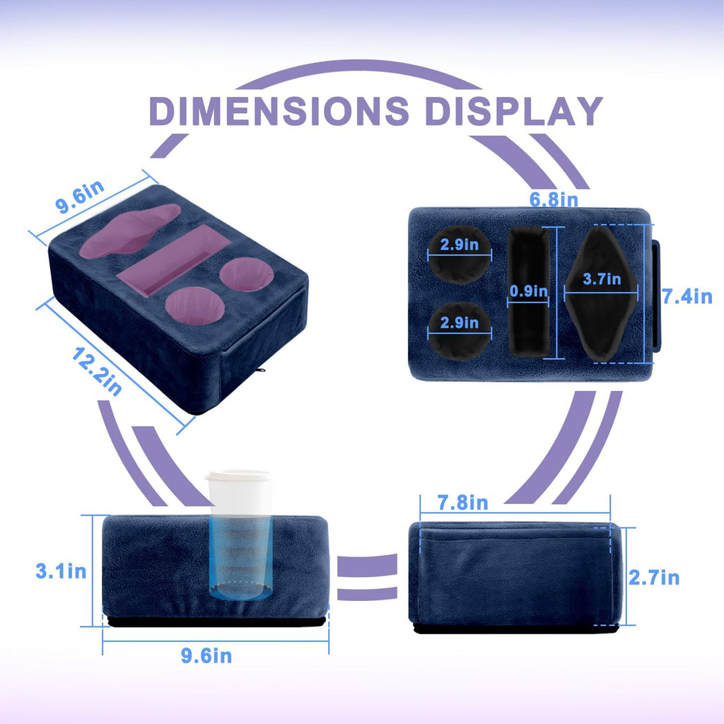 4 Hole Couch Cup Holder Tray, Cup Holder for Bed Suitable for Cup Holders on Sofas, beds, Camping, RVs, Cars, and Beaches.Navy Blue