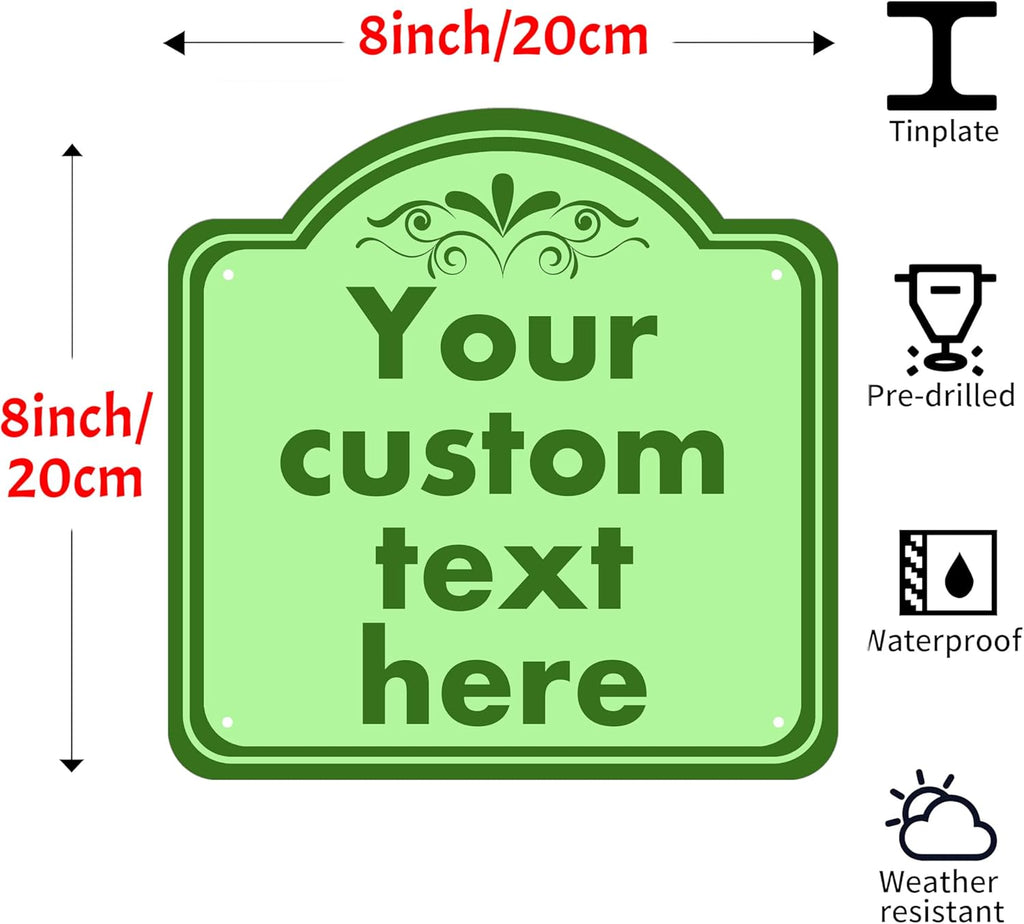 Custom Aluminum Weatherproof Metal Sign, Modern Customizable, Green, 8*8 Inch, Indoor/Outdoor, Versatile Mount