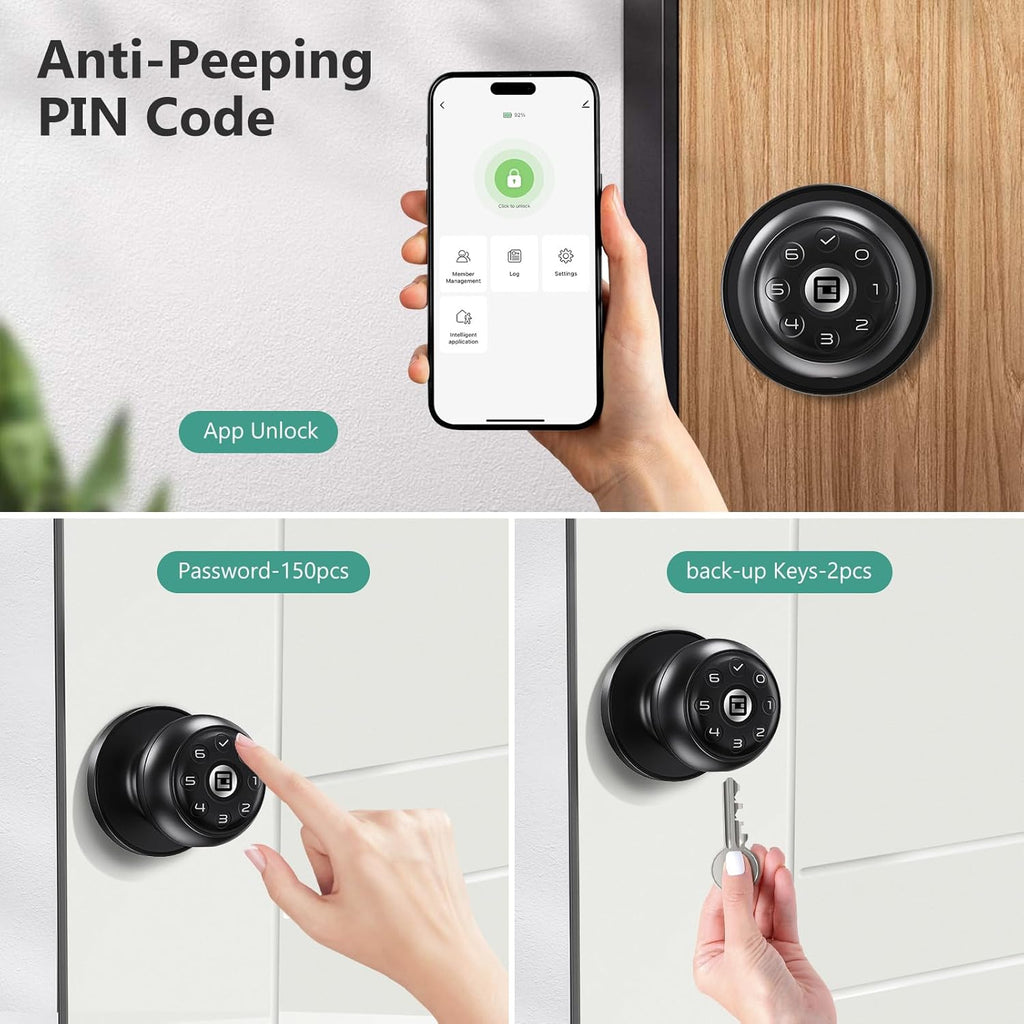 GeekTale Smart Door Lock with Keypad, Electronic Door Lock with Code, Digital Door Knob, Smart Lock with App
