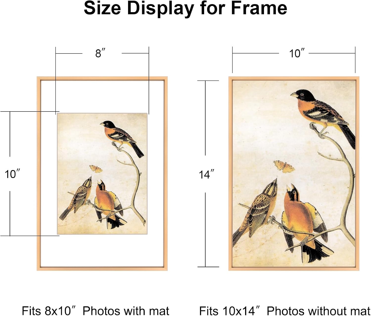 10x14 Picture Frame, Gold Aluminum Metal Photo Frames with HD Glass, Fits 8x10 with Mat or 10 x 14 without Mat, Display for Wall