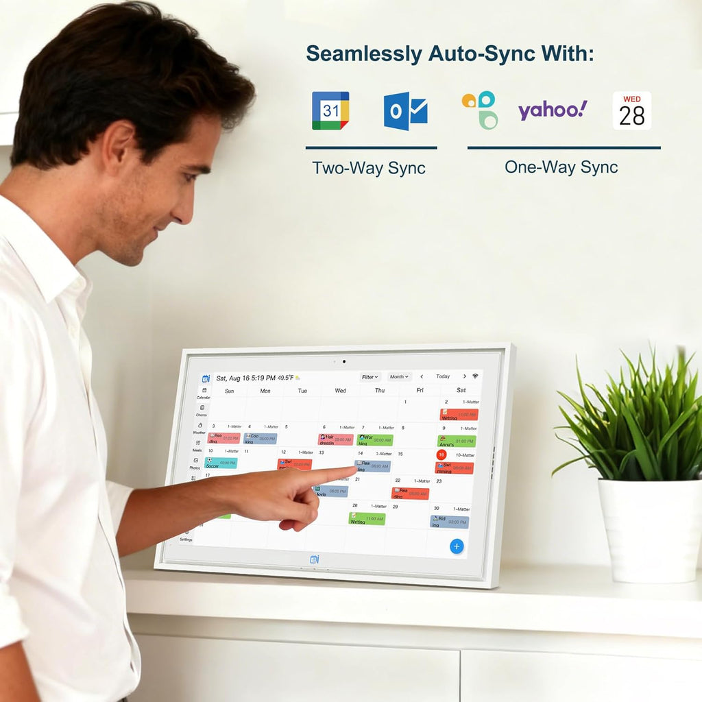 15.6 inch Digital Calendar Wall Planner & Chore Chart, IPS Touchscreen Interactive Display, Smart Family Schedules, Digital Picture Frame for Seamless Scheduling, Gift for Christmas Family (White)