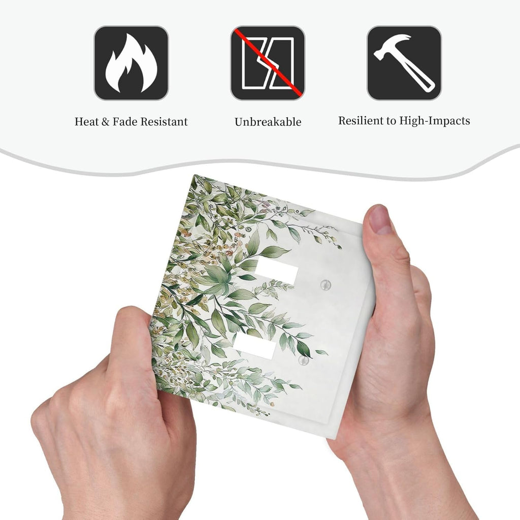 Decorative Switch Plates Sage Green Eucalyptus Watercolor Plant Leaves 2 Gang Double Toggle Outlet Light Switch Cover Wall Plate Electrical Faceplate for Bedroom Bathroom Decor