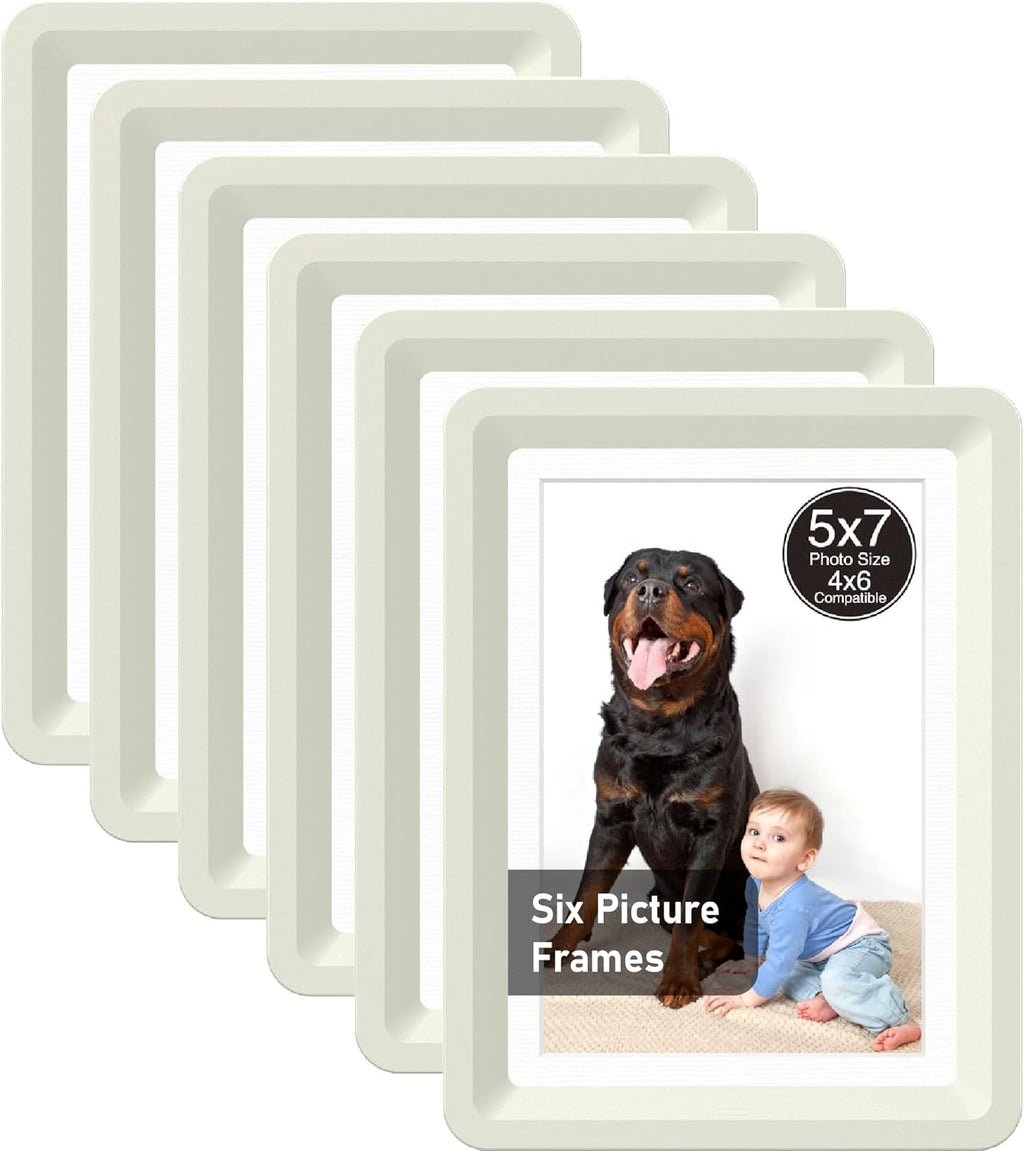 Light Gray 5x7 Picture Frame with Acrylic Front 6 Pack, ABS Frame for 5x7 or 4x10 Photos, Shatterproof UV-Resistant Tabletop Photo Frame, Vertical/Horizontal Display for Home Décor