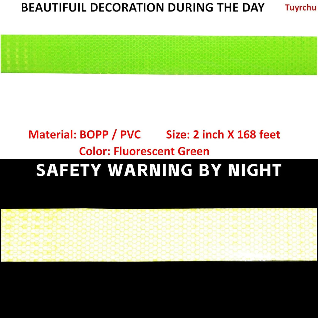 Fluorescent Green Reflective Tape 2 inch Wide, Outdoor Waterproof Safety Adhesive Stickers, High Visibility Industrial Marking Tape (168 feet)