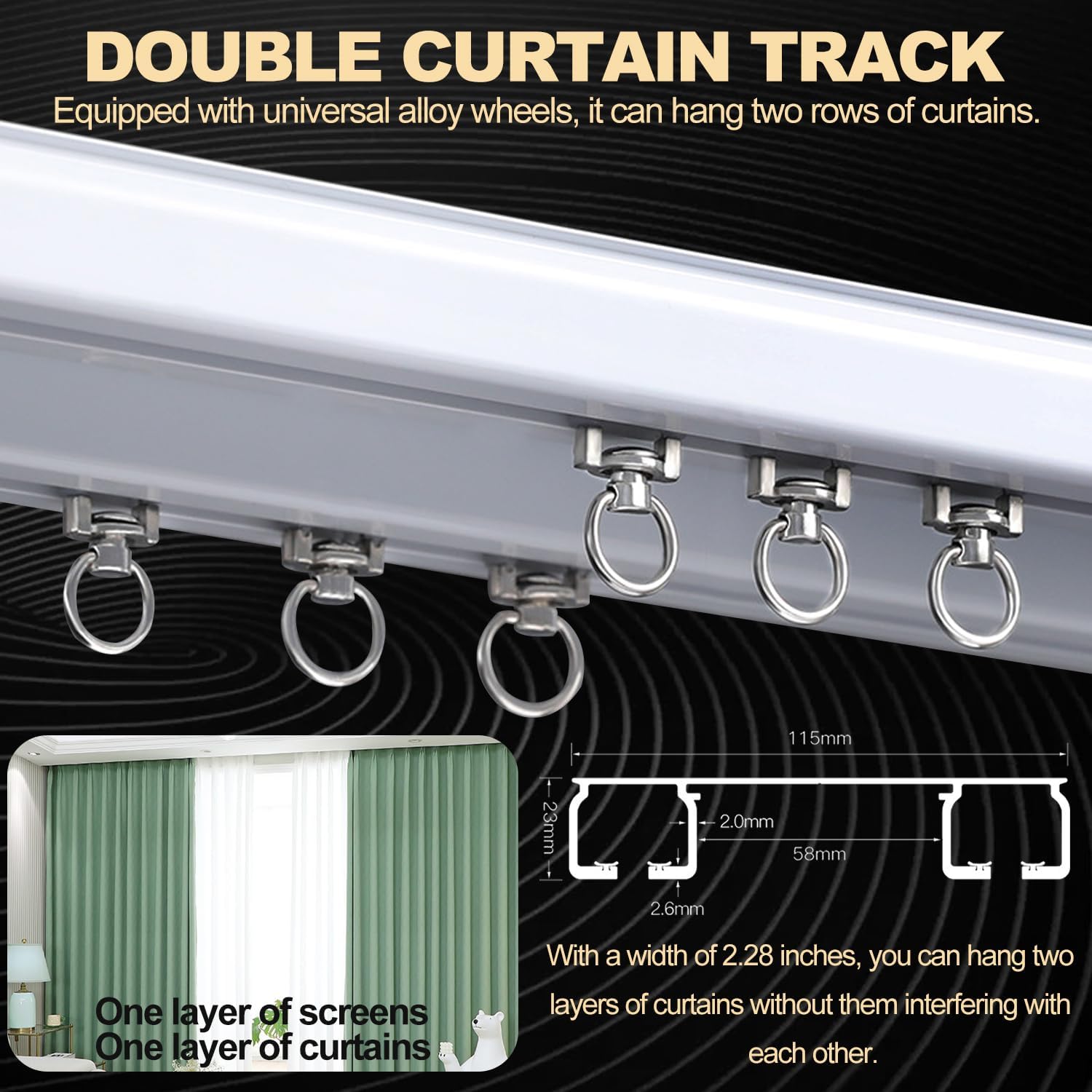 Double Curtain Track Ceiling Mounted, Heavy Duty Aluminum Sliding Rails for Curtains, Silent Double Curtain Track System for Drapes Room Dividers Living Room Bedroom (White,6m(19.7ft))