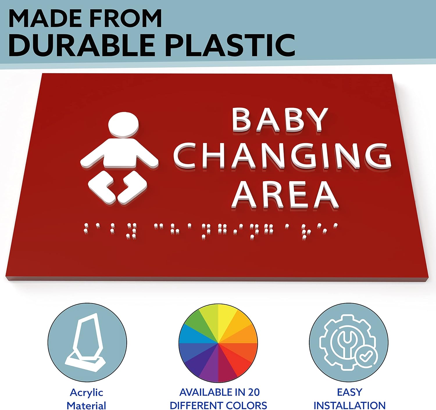 6" X4" Baby Changing Area Sign | Tactile Graphics Grade 2 Braille Text Baby Care Sign| ADA Compliant Wall Mount Plastic Restroom Sign for Hospital, Offices, Clinics and Apartments