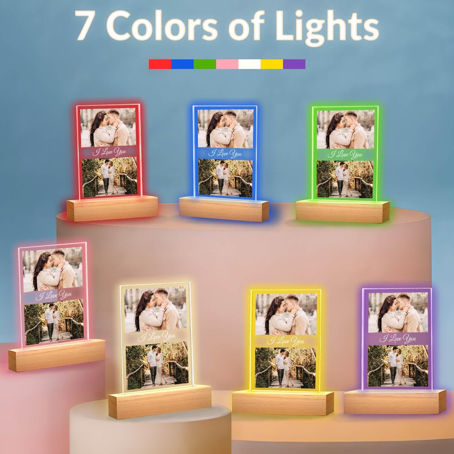 Custom Picture Frame with Photo, Customized Picture Frames with Night Light, Custom Photo Frame, Personalized Valentines Day Gifts for Her Him Women Men