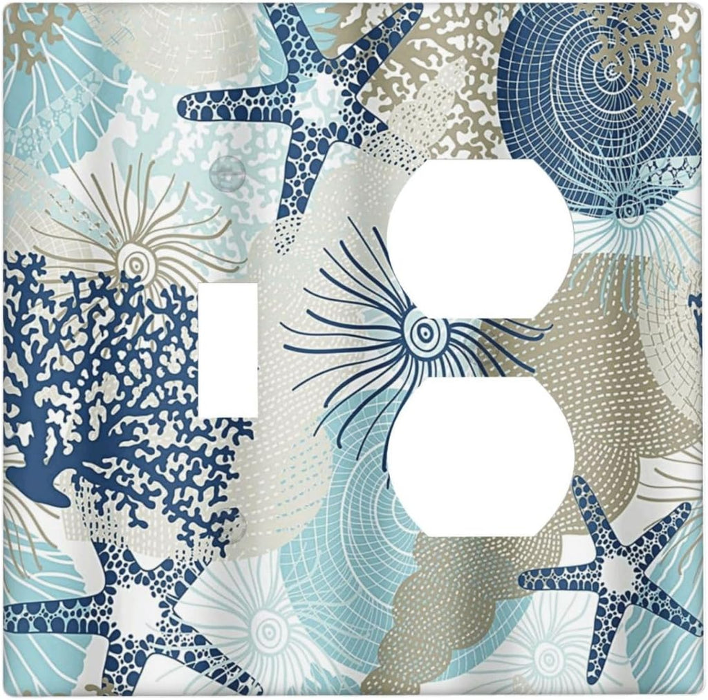Decorative Outlet Covers Blue Starfish Brown Coral Ocean 2 Gang Light Switch Cover Plate Single Toggle Duplex Wall Plates for Electrical Outlets Switch Plate Covers for Girlroom Home Decor