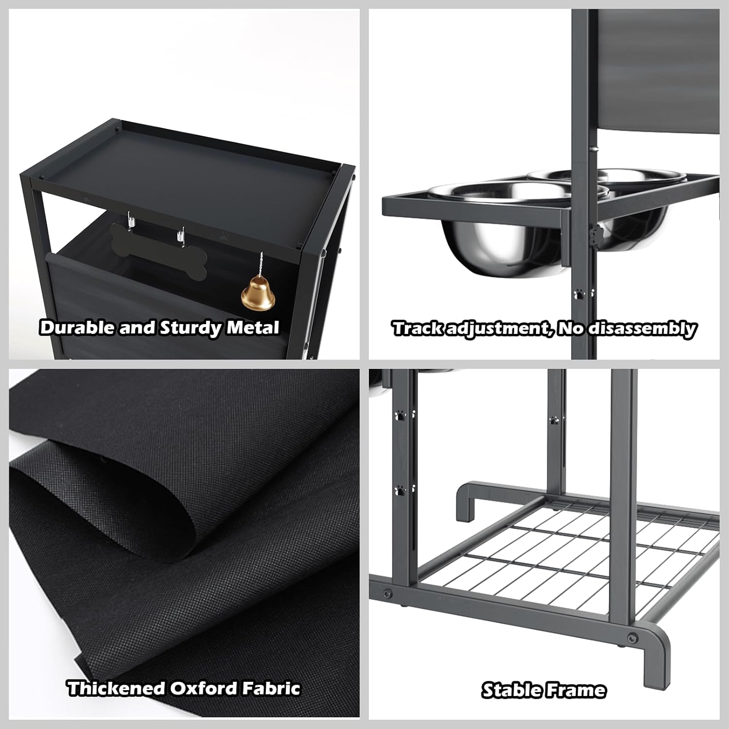 Elevated Dog Bowls, Height Adjustable Raised Dog Bowl Stand (4.5'' to 12''), Organizer Bowl Holder for Large Medium Dogs