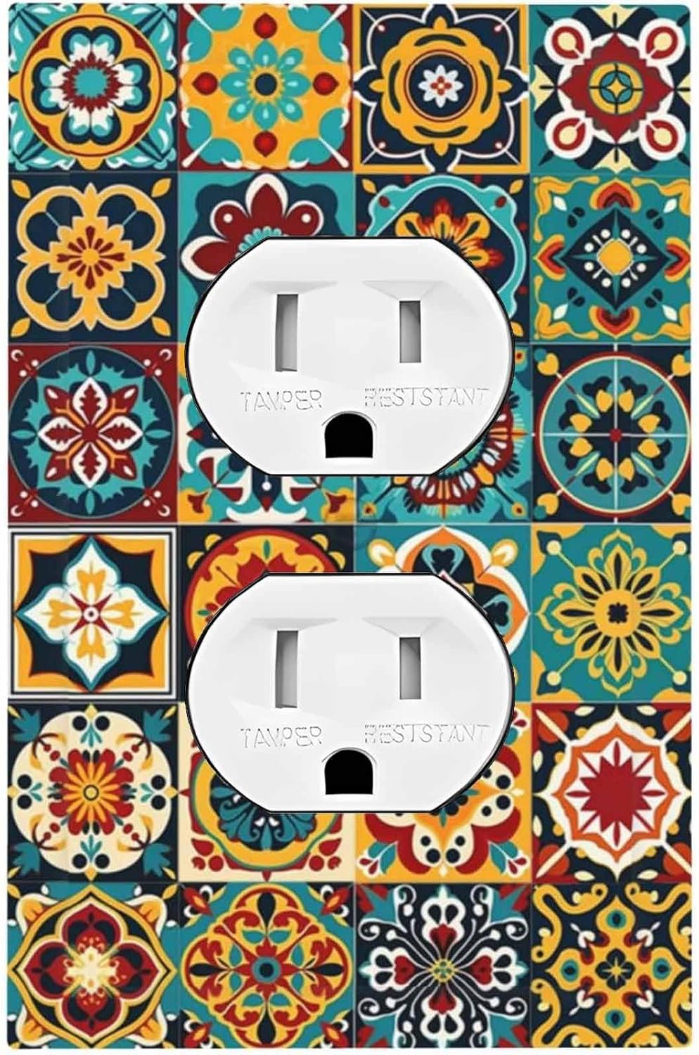 Outlet Covers Mexican Talavera Colorful Mosaic Tiles 1 Gang Duplex Light Switch Cover Decorative Switch Plates Electrical Receptacle Faceplate Wall Plate For Bathroom Kitchen Decor