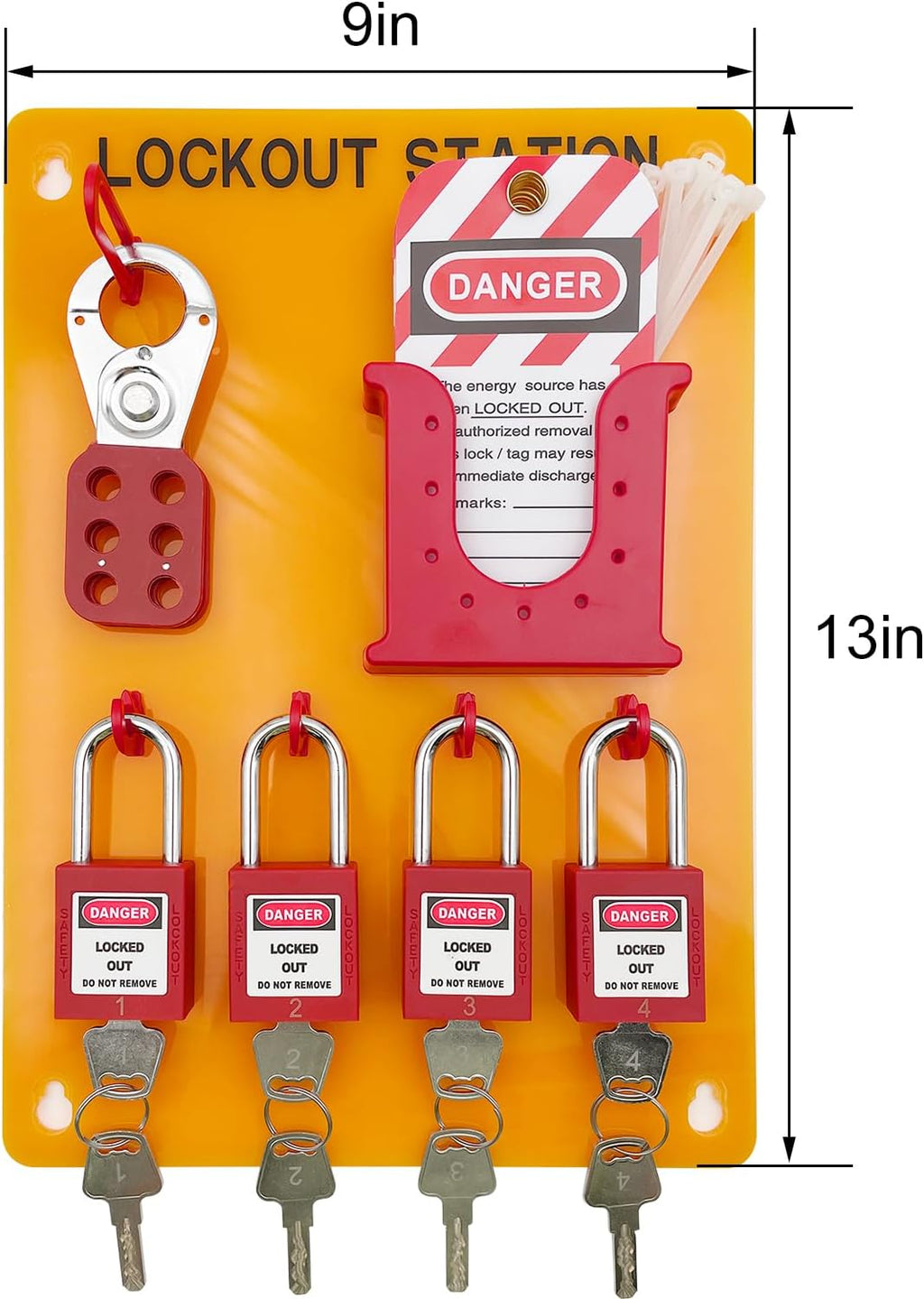 JOJOMARK Lockout Tagout Station Metal Kit with Lock Out Tag Out Loto 2 Hasps, 20 Tags, 20 Nylon Cable, 5 Locks with Number 1-5 (Orange Board kit)