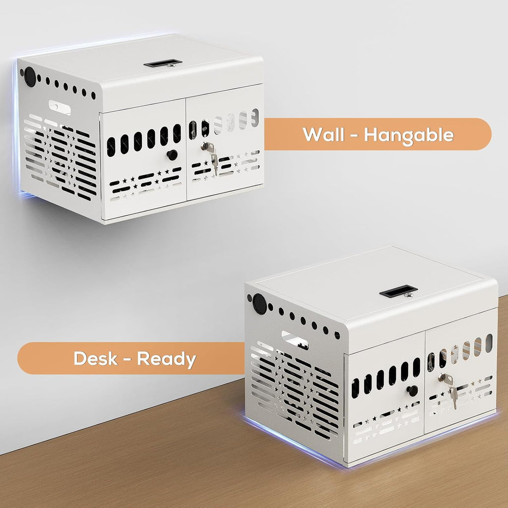 12-Device Charging Cabinet -Lockable Charging Station for iPad, Chromebook,Laptop&Tablet- American Style Charging Cabinet with Cord Management Ideal for Classrooms & Offices (Grayish White)