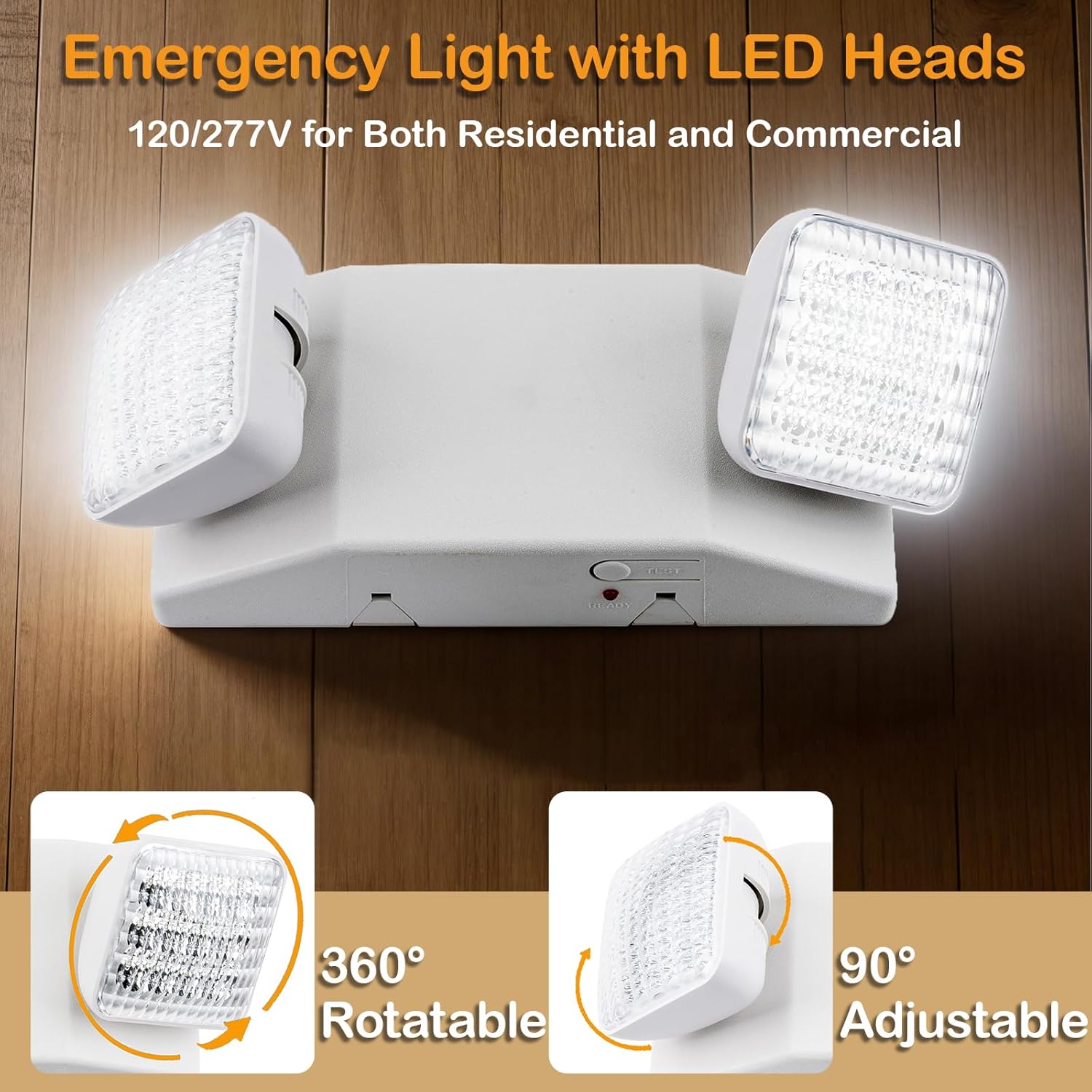 LIT-PaTH LED Emergency Lighting Fixtures with 2 LED Heads and Back Up Batteries- US Standard Exit Light, UL 924 and CEC Qualified, 120/277 Voltage, 1-Pack