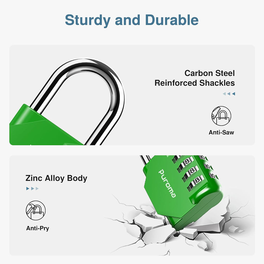 Puroma 2 Pack Combination Lock for Locker 4 Digit Outdoor Waterproof Padlock for School, Gym, Sports, Fence, Toolbox, Gate, Case, Outdoor, Hasp Storage, Cabinets (Green)