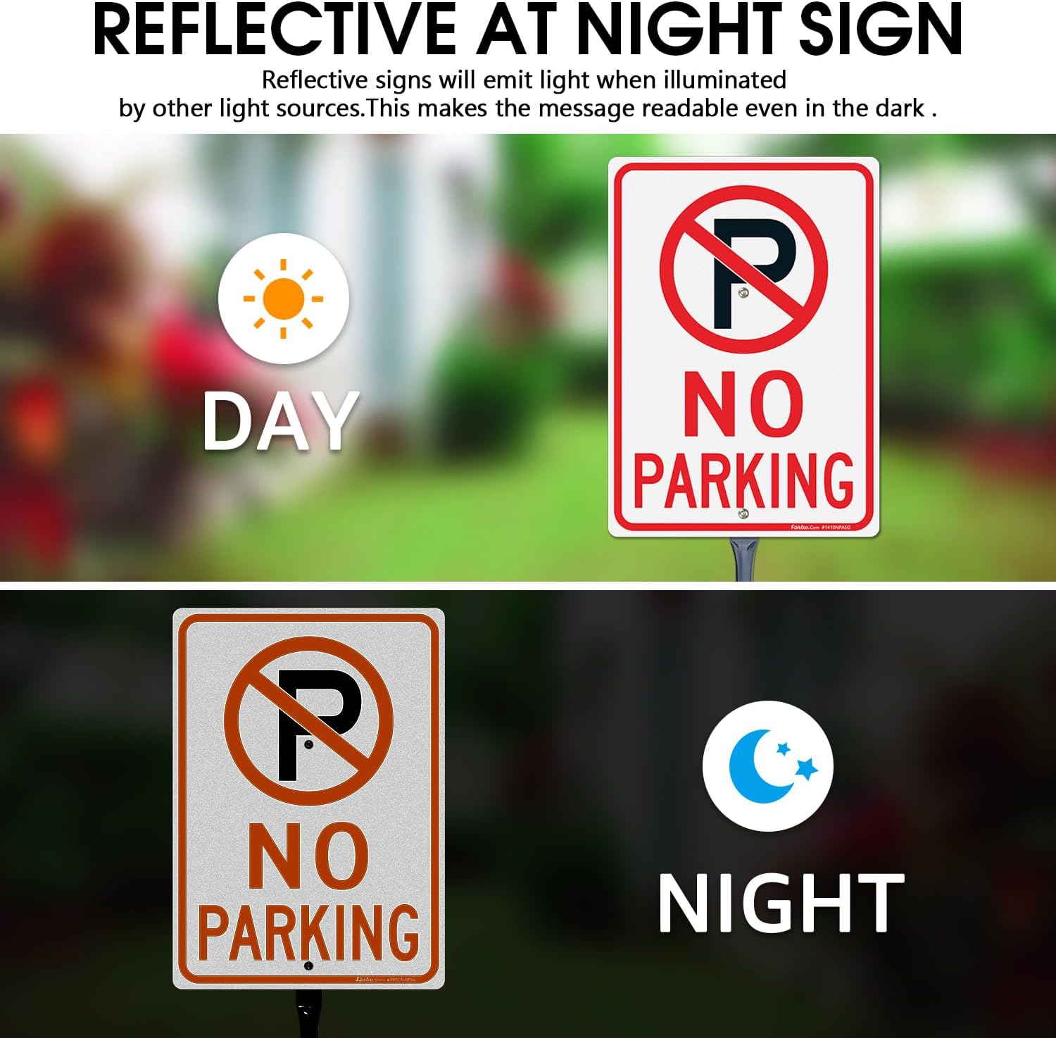 Faittoo Large No Parking Sign with 54" Metal Thick Stake, 14"x10" Rust Free Heavy Aluminum, Reflective, Fade Resistant, Easy to Mount, Outdoor Use