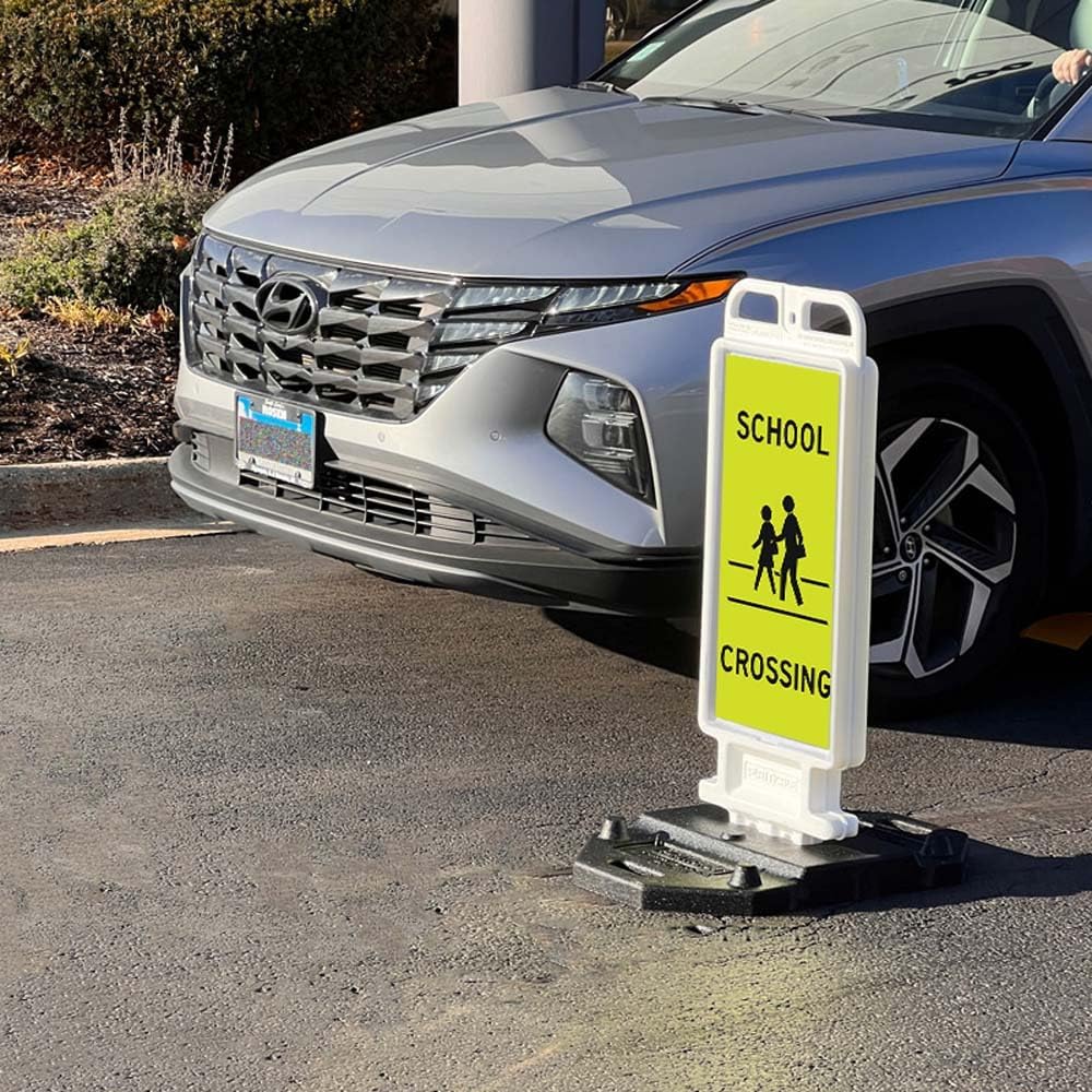 Plasticade Crosscade Crosswalk Sign, 24" Vertical Panel with 12x24 School Crossing Sign, Impact-Resistant Rubber Base, and Diamond Grade Reflective Background