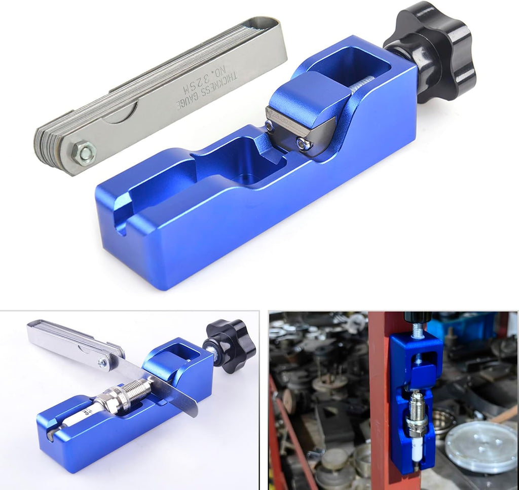 Universal Spark Plug Gap Adjustment Tool with Magnetic Base Compatible with Most 10mm 12mm 14mm 16mm Spark Plugs Blue - 1 Set with Feeler Gauge for Easy Installation and Storage