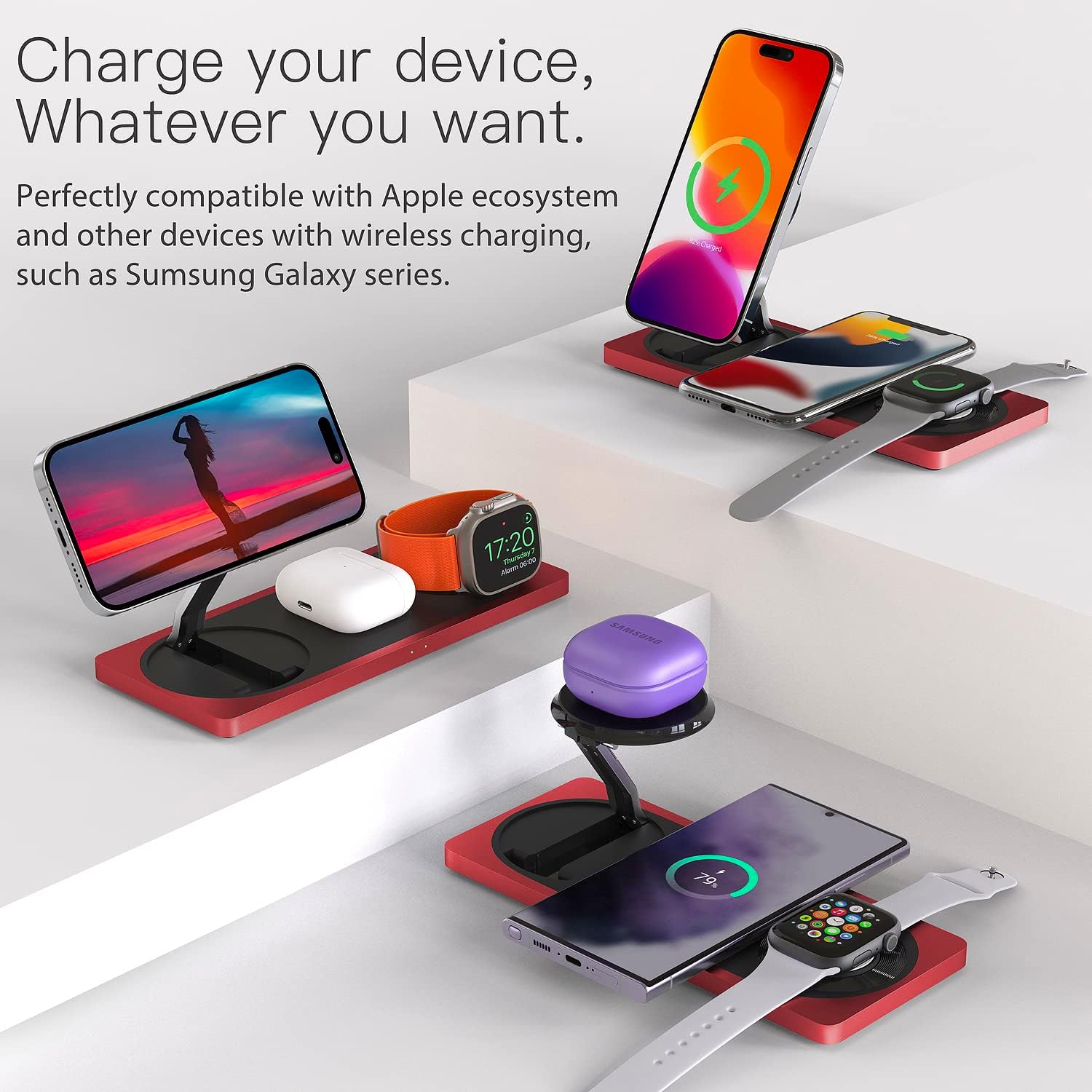 3-in-1 Charging Station for Apple Devices: Used for iPhone and Watch Charging Station with Magsafe Charger Stand, Wireless Charger for iPhone 17 Air 16 15 14 13 Series, Apple Watch Ultra, AirPods Pro