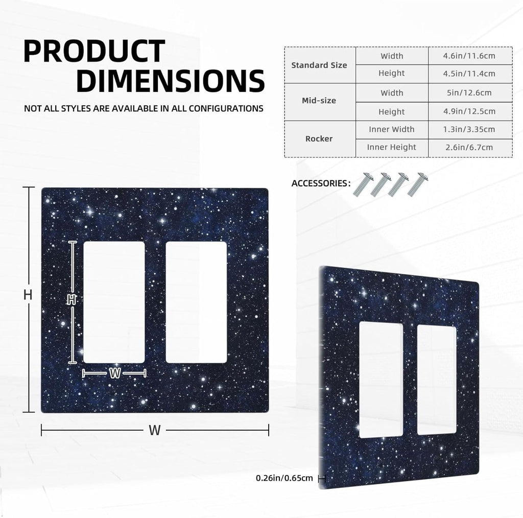 Decorative Outlet Covers Blue Galaxy Universe Space Stars 2 Gang Wall Plate Double Rocker Two Switch Wall Cover Plate Light Switch Cover Plate Faceplate for Country Bedroom Home Decor