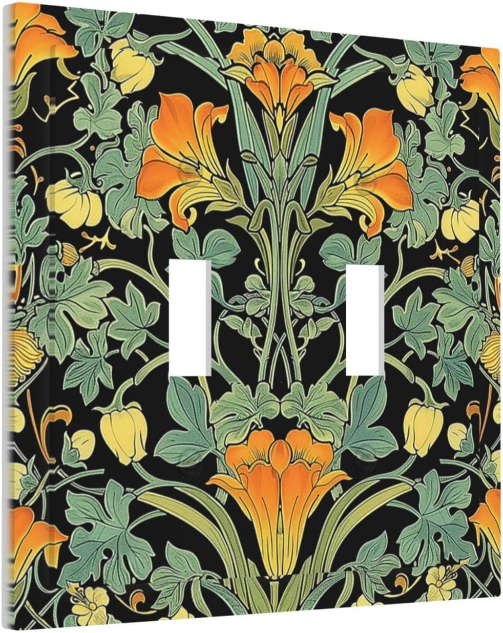 Decorative Switch Plates William Morris Vintage Floral Green Yellow 2 Gang Double Toggle Outlet Light Switch Cover Wall Plate Electrical Faceplate for Bedroom Home Decor