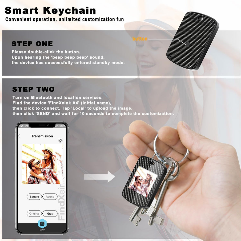 Customized Keychain with Picture,Personalized Photo Keychain with Build-in Find My Tracker,Contact Information,Item Locator for Key,Pets,Luggages,iOS 14.0 and Up,Great Gift for Family and Friends