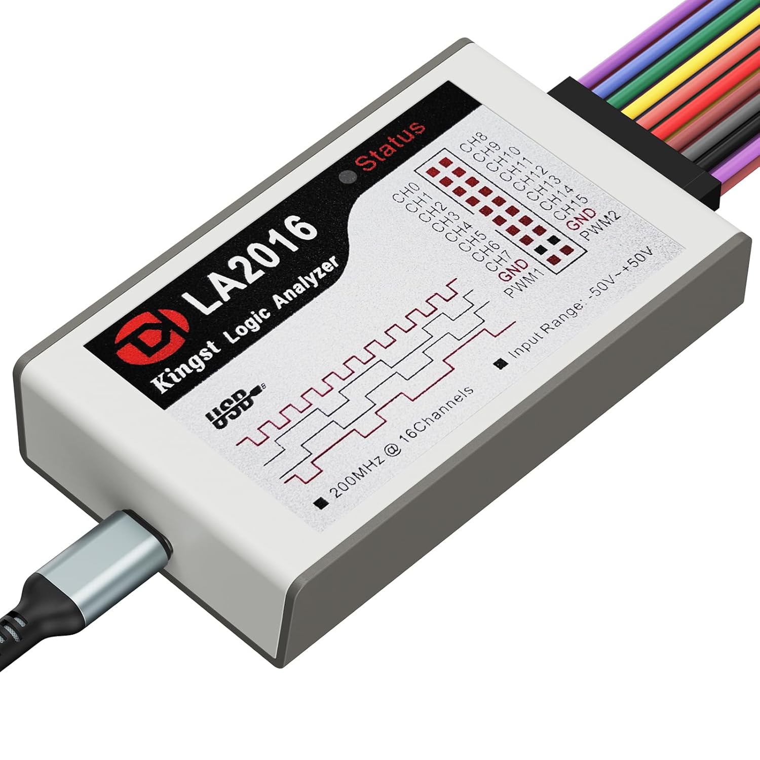 USB Logic Analyzer LA2016 16 Channel 200MHz 1G Memory with English PC Software Portable High Speed Supports I2C SPI CAN UART for Windows MacOS Linux