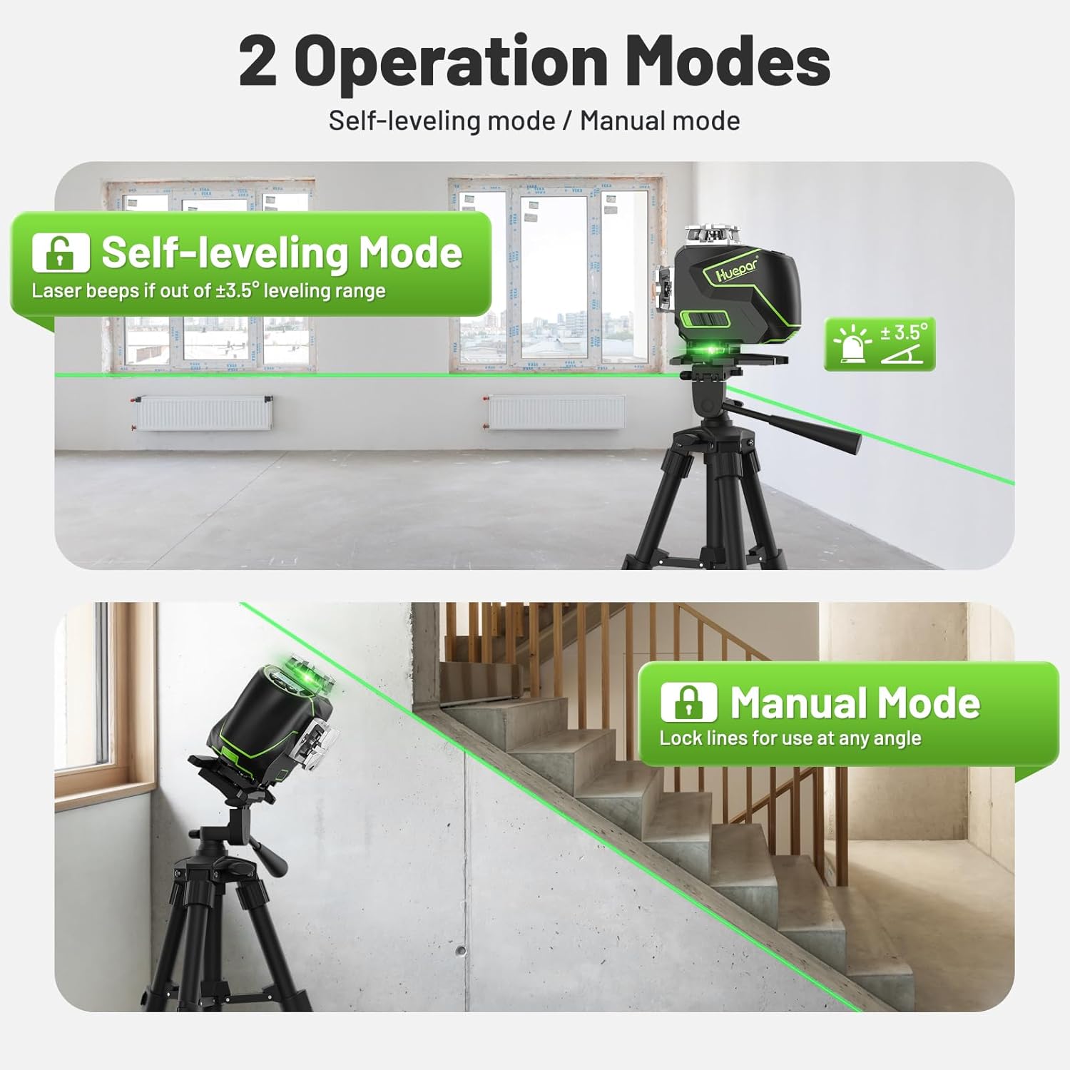 Huepar 16 Lines Self Leveling Laser Level 4x360° Cross Line Laser with Receiver -LCD Screen, 4D Bluetooth Green Beam Tiling Floor Laser Tool, 360° Horizontal/Vertical Laser Kit -Remote Control S04-5RG