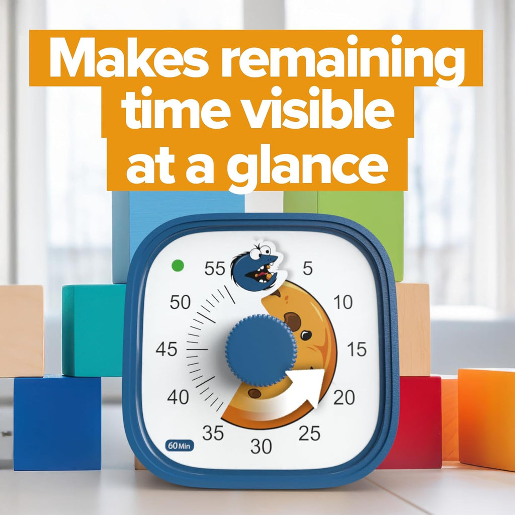 Visual Timer for Kids – Cookie Monster Clock - Silent Time Management – 60 Minute Countdown – Focus and Productivity Tool – for Classroom, Toddlers, Study, Toothbrush – Fun Design – Adjustable Alarms