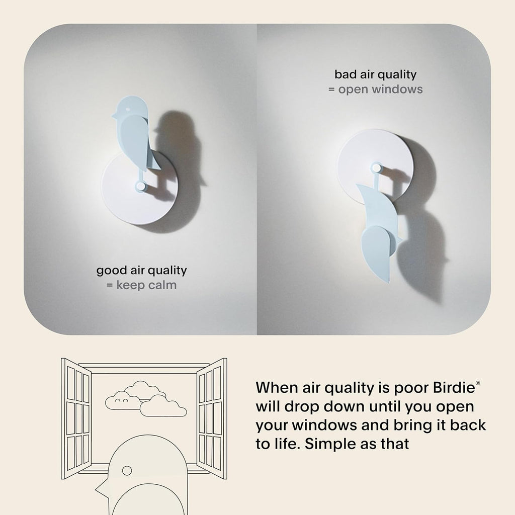 Birdie 2.0 - Design Indoor CO2 Monitor - Air Quality Meter for Home & Office - Promotes Mental & Physical Health - Modern Interior Decor - Reducing Health Risks with Clean Air (Glacier, FullBirdie)
